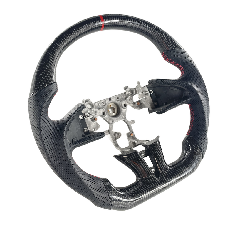 Load image into Gallery viewer, FOR 14-17 INFINITI Q50 CARBON FIBER FLAT BOTTOM STEERING WHEEL BLACK LEATHER