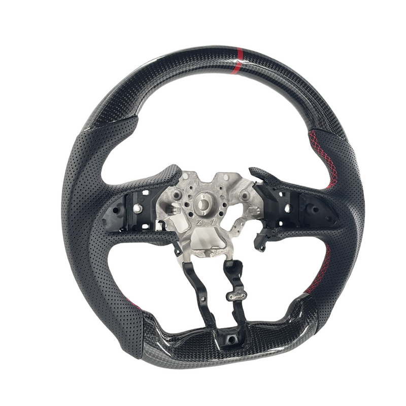 Load image into Gallery viewer, FOR 18-24 INFINITI Q50 Q60 CARBON FIBER FLAT BOTTOM STEERING WHEEL BLACK LEATHER