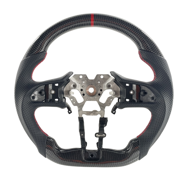 Load image into Gallery viewer, FOR 18-24 INFINITI Q50 Q60 CARBON FIBER FLAT BOTTOM STEERING WHEEL BLACK LEATHER