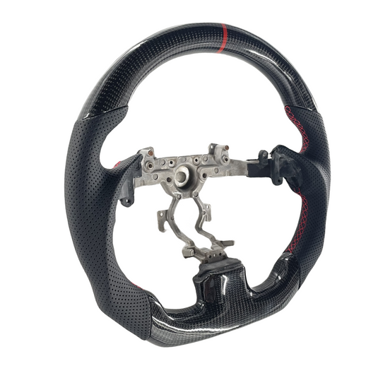 FOR 08-13 INFINITI G37 CARBON FIBER FLAT BOTTOM STEERING WHEEL BLACK LEATHER