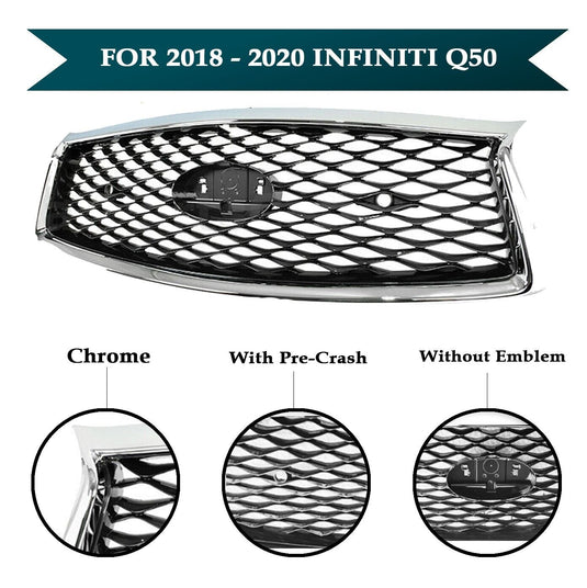 Front Bumper Upper Grille W/O Emblem For Infiniti Q50 2018 - 2020