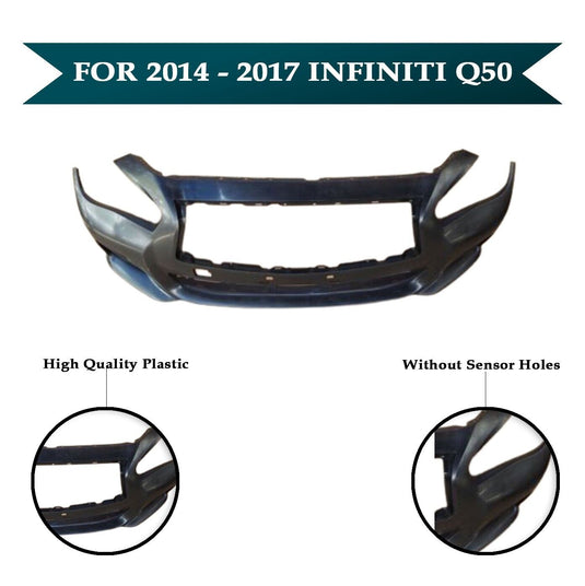 Front Bumper Cover Without Sensor Holes For Infiniti Q50 2014 - 2017