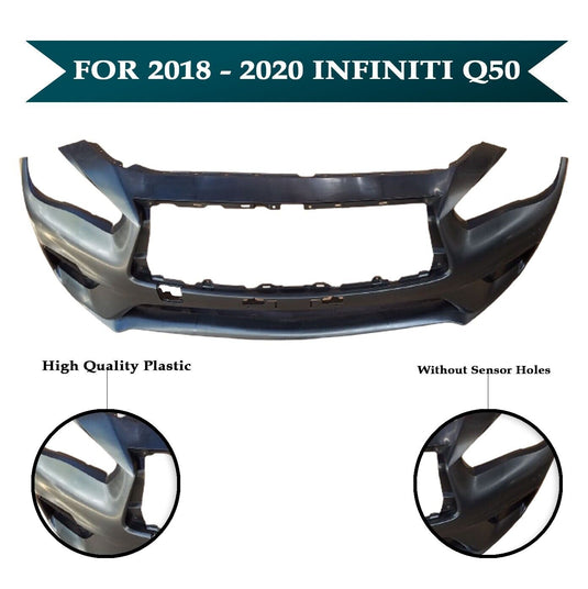 Front Bumper Cover Without Distance Sensor For Infiniti Q50 2018 - 2020