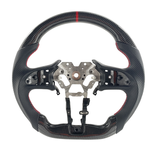 FOR 18-24 INFINITI Q50 Q60 CARBON FIBER FLAT BOTTOM STEERING WHEEL BLACK LEATHER