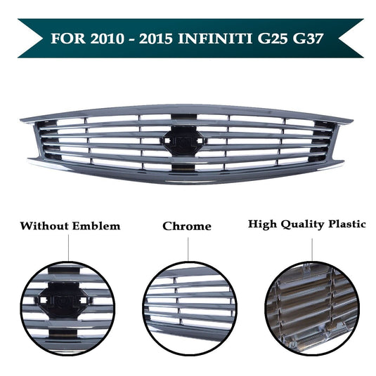 Bumper Upper Grille W/O Emblem Front For Infiniti G25 G37 Sedan 2010 - 2015