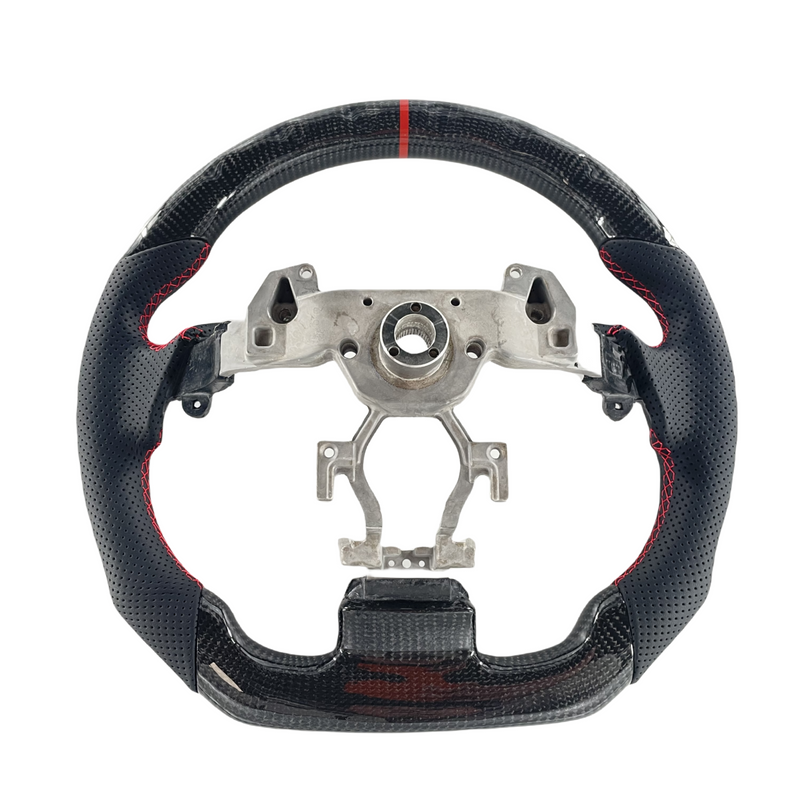Load image into Gallery viewer, FOR 08-13 INFINITI G37 CARBON FIBER FLAT BOTTOM STEERING WHEEL BLACK LEATHER
