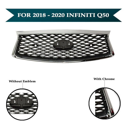 Bumper Upper Grille W/O Emblem W/ Pre Crash Front For Infiniti Q50 2018 - 2020