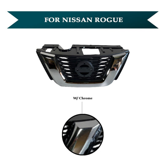 Front Bumper Grille W/ Chrome Molding W/O Emblem Nissan Rogue 2017-2018