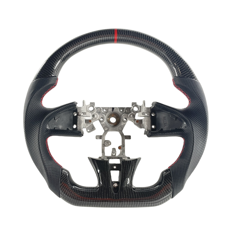 Load image into Gallery viewer, FOR 14-17 INFINITI Q50 CARBON FIBER FLAT BOTTOM STEERING WHEEL BLACK LEATHER

