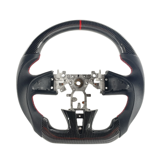 FOR 14-17 INFINITI Q50 CARBON FIBER FLAT BOTTOM STEERING WHEEL BLACK LEATHER