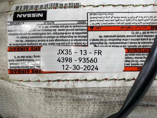 2013-2015 INFINITI JX35 QX60 FRONT RIGHT PASSENGER SIDE SEAT AIRBAG AIR BAG