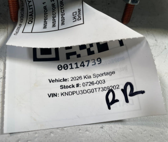 2026 KIA SPORTAGE REAR RIGHT PASSENGER SIDE SEAT AIR BAG AIRBAG